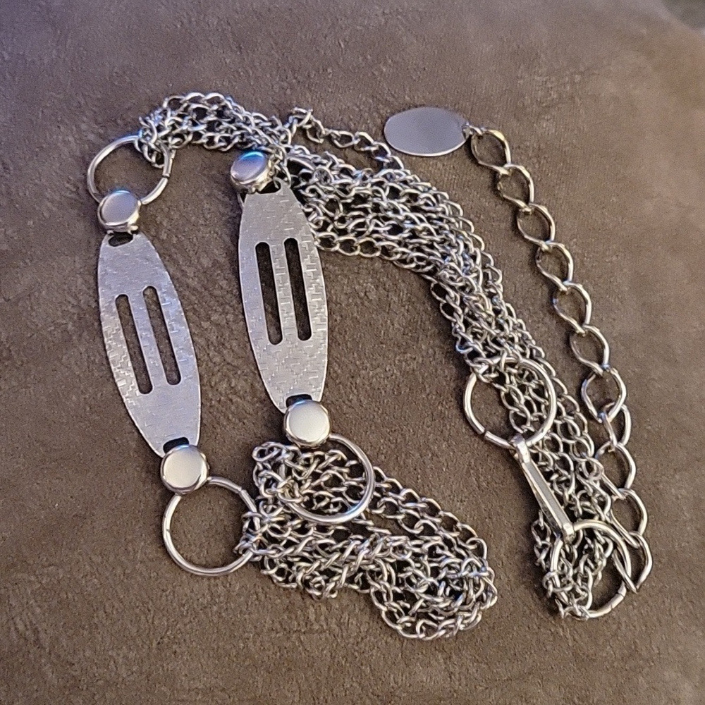 5/$25 Silvertone Disco Belly Layered Chain Belt - Picture 7 of 11